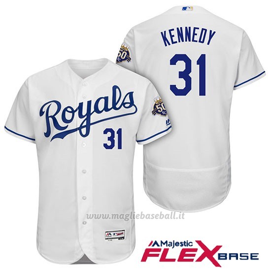 Maglia Baseball Uomo Kansas City Royals Ian Kennedy Bianco 50th Season Flex Base